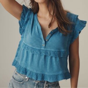 Pilcro Short Sleeve Ruffle-Trim Henley Baby Tee